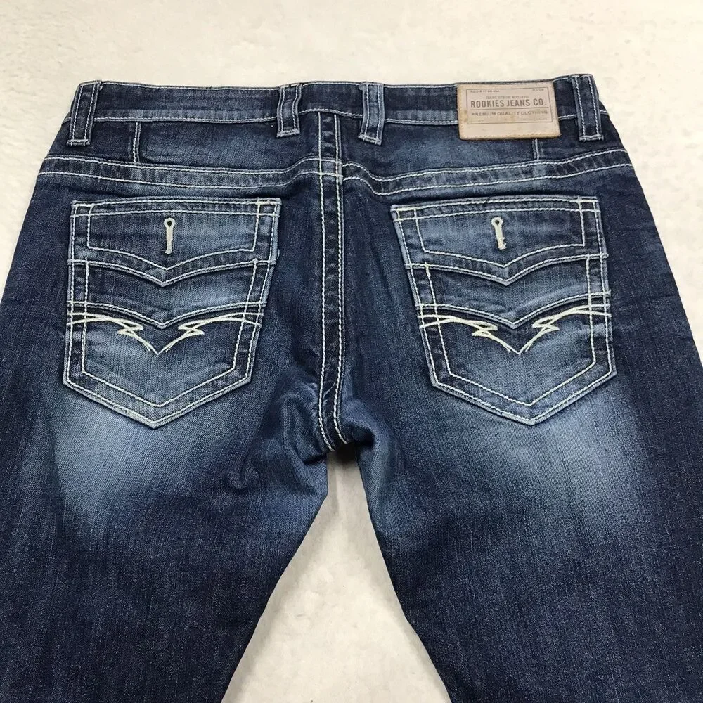 ROOKIES Lennon Jean Men 34x33 Low Rise Narrow Dark Whisker Wash Stretch